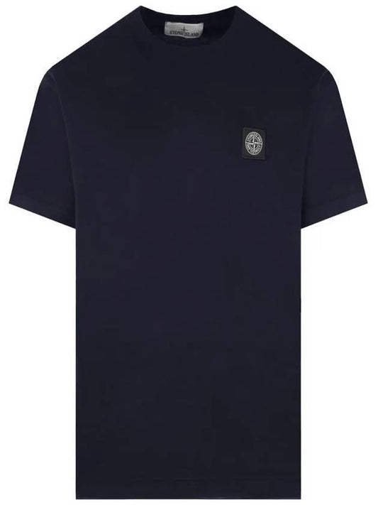 Logo Patch Cotton Short Sleeve T-Shirt Navy - STONE ISLAND - BALAAN 1