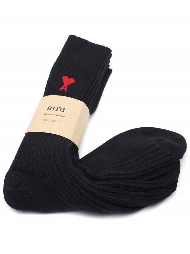 Embroidered Logo 3 Pack Socks Black - AMI - BALAAN 6