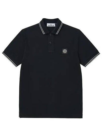 Stretch Cotton Pique Short Sleeve Polo Shirt Black - STONE ISLAND - BALAAN 2