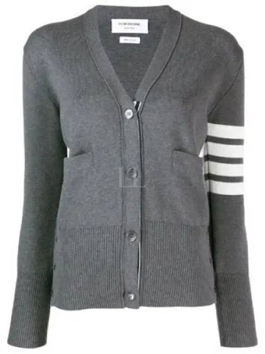 Cotton 4-Bar Milano Classic V-Neck Cardigan Medium Grey - THOM BROWNE - BALAAN 2