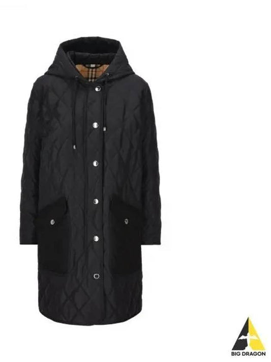 Women's Diamond Quilted Hoodie Single Coat Black - BURBERRY - BALAAN 2