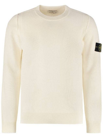 Wappen Patch Crew Neck Wool Knit Top White - STONE ISLAND - BALAAN 1