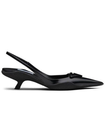 Brushed Leather Slingback Heels Black - PRADA - BALAAN 1