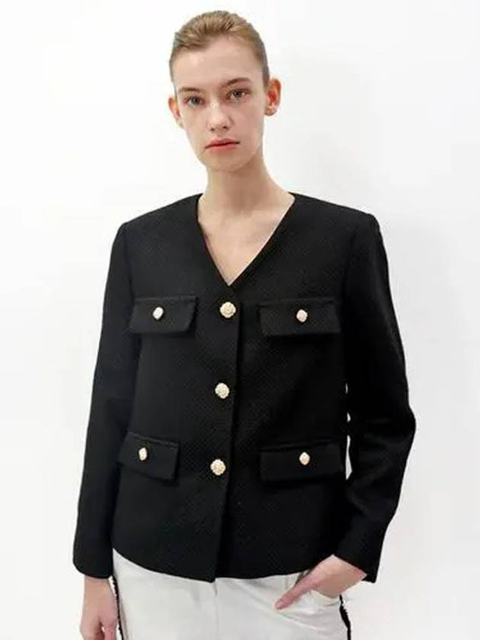 Gold Button V Neck Jacket Black - DAMAGE MNEMONIC - BALAAN 1