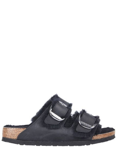 Arizona Big Buckle Oil Leather Slippers Black - BIRKENSTOCK - BALAAN 1