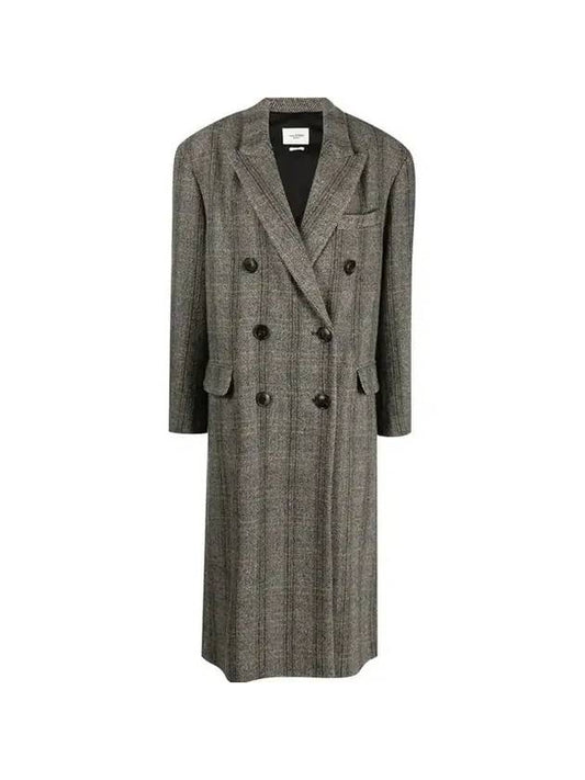 Women's Check Pattern Double Breasted Double Coat Beige - ISABEL MARANT - BALAAN 1