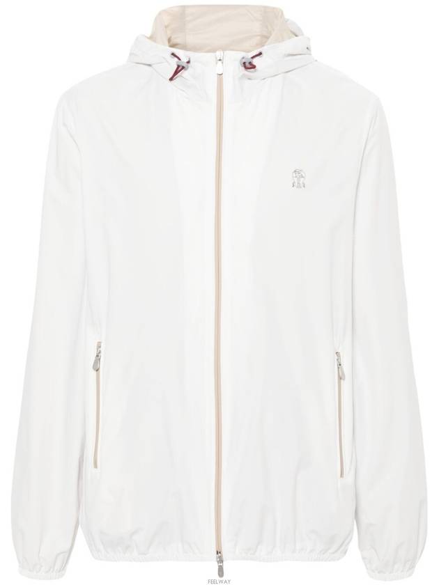 Embroidered Logo Zip-up Hoodie White - BRUNELLO CUCINELLI - BALAAN 6