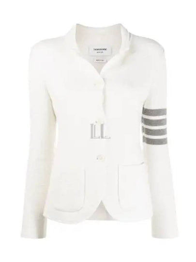 Women's Fine Merino Wool Link Jacket White - THOM BROWNE - BALAAN 2