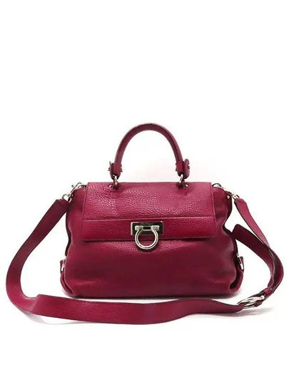 Ferragamo 21 A896 Burgundy Wine Color Leather Sofia Silver Gancino Buckle Tote Bag Shoulder Strap 2WAY - SALVATORE FERRAGAMO - BALAAN 2