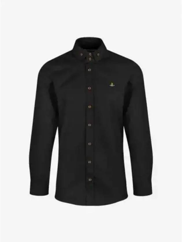 Men's Embroidered ORB Logo Long Sleeve Shirt Black - VIVIENNE WESTWOOD - BALAAN 2