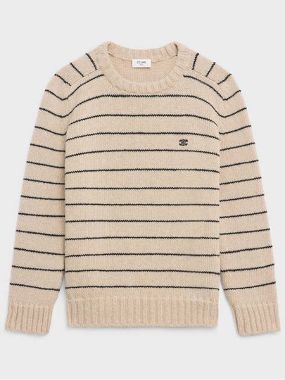 Striped Triomphe Embroidery Wool Knit Top Vanilla - CELINE - BALAAN 2