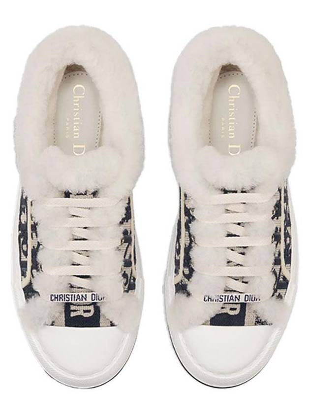 Walk'n'Dior Platform Oblique Embroidered Cotton Shearling Low Top Sneakers Deep Blue - DIOR - BALAAN 3