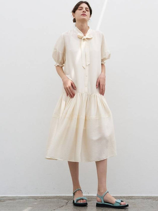 Ribbon shirring dress cream - MITTE - BALAAN 1