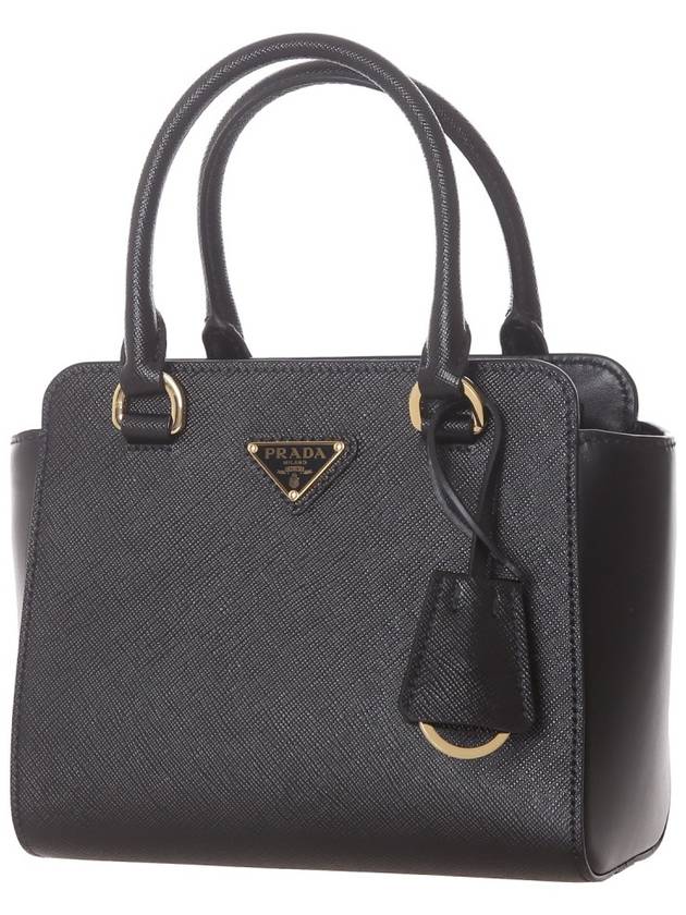 Triangle Logo Saffiano Leather Mini Tote Bag Black - PRADA - BALAAN 3