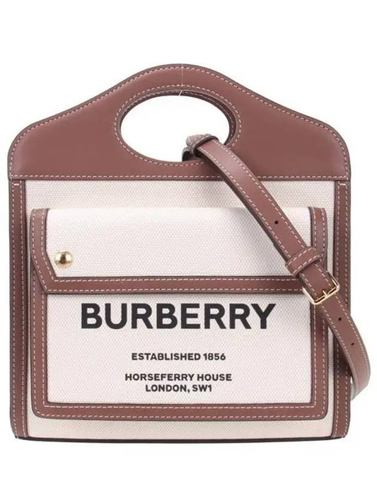 Mini Two-Tone Canvas And Leather Pocket Bag Natural Malt Brown - BURBERRY - BALAAN 2