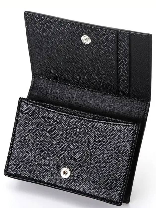 Business Flap in Grain De Poudre Embossed Leather Card Wallet Black - SAINT LAURENT - BALAAN 5