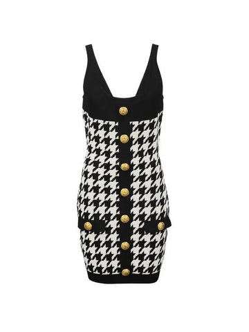 jacquard houndstooth viscose knit short dress black - BALMAIN - BALAAN 1