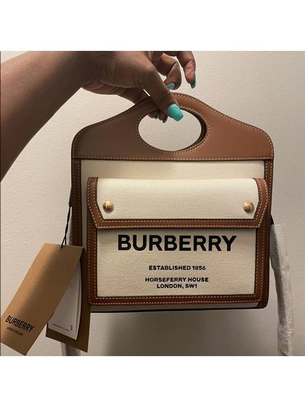 Mini Two-Tone Canvas And Leather Pocket Bag Natural Malt Brown - BURBERRY - BALAAN 2