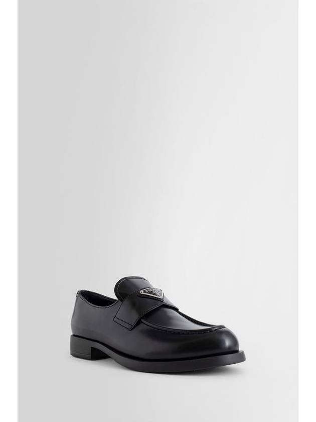 Triangle Logo Brush Leather Loafers Black - PRADA - BALAAN 3