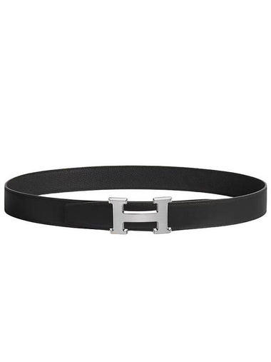 H Buckle Reversible Double Sided 32mm Black 90 Silver Matte Men s Leather Belt H073996CAAF090 - HERMES - BALAAN 1