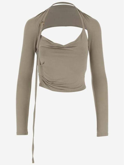 Le Haut Peplo Draped Cut-Out Cupro Long Sleeve T-shirt Beige - JACQUEMUS - BALAAN 2