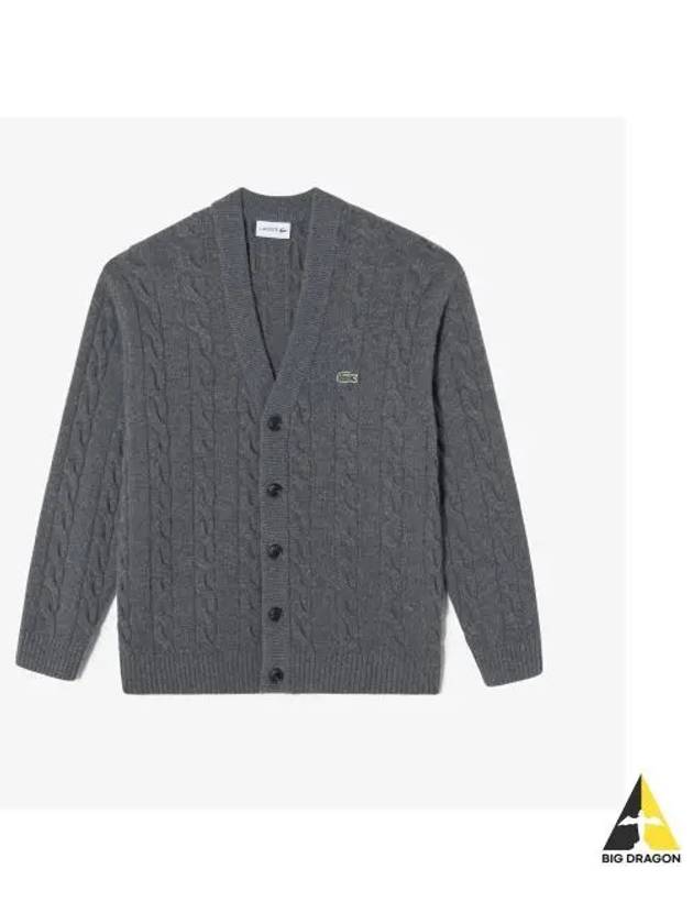 Men s cable V neck cardigan charcoal gray - LACOSTE - BALAAN 1