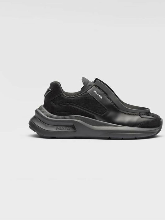 Systeme Brushed Leather Sneakers With Bike Fabric And Suede Elements Black - PRADA - BALAAN 2