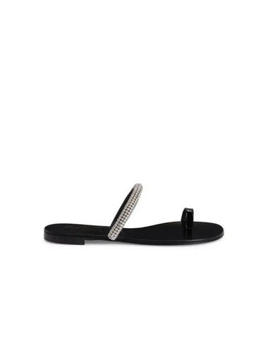 WOMEN Crystal Strap Leather Sandals Black - GIUSEPPE ZANOTTI - BALAAN 1