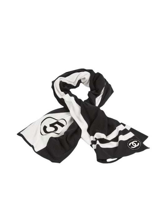 CC Logo No 5 Cashmere Stole Muffler White Black - CHANEL - BALAAN 1