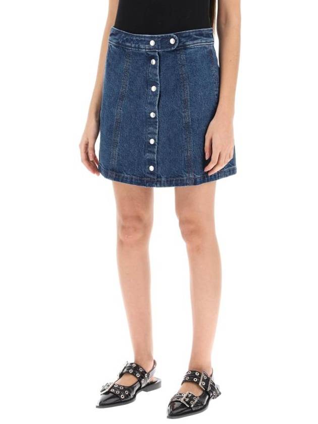 Women's Poppy Front Button Denim A-Line Skirt Blue - A.P.C. - BALAAN 5