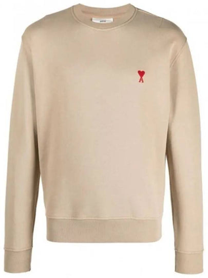 Heart Embroidered Logo Sweatshirt Beige - AMI - BALAAN 2