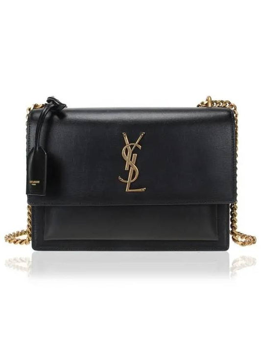 Monogram Sunset Medium Smooth Leather Cross Bag Black - SAINT LAURENT - BALAAN 2