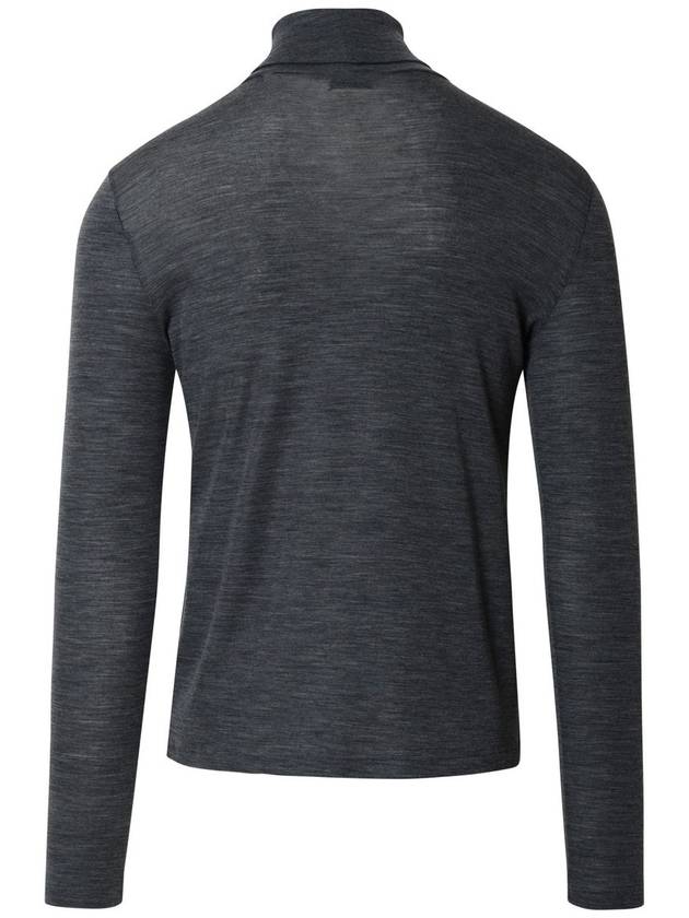 Embroidered Logo Roll Neck Wool Knit Top Grey - SAINT LAURENT - BALAAN 3