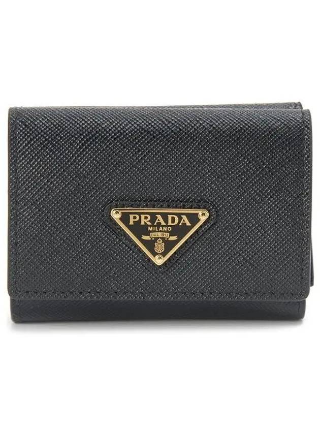 Women's Triangle Logo Saffiano Compact Half Wallet Black - PRADA - BALAAN 2