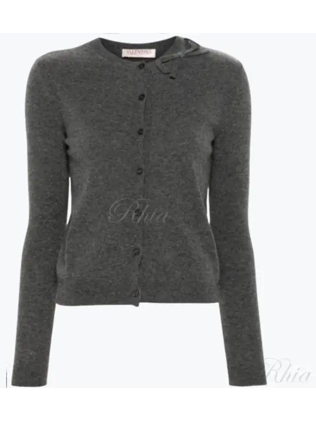 Women's Bow Detail Crew Neck Cardigan Grey - VALENTINO - BALAAN 2