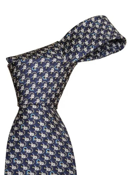 Little Mouse Print Silk Tie Navy - SALVATORE FERRAGAMO - BALAAN 2