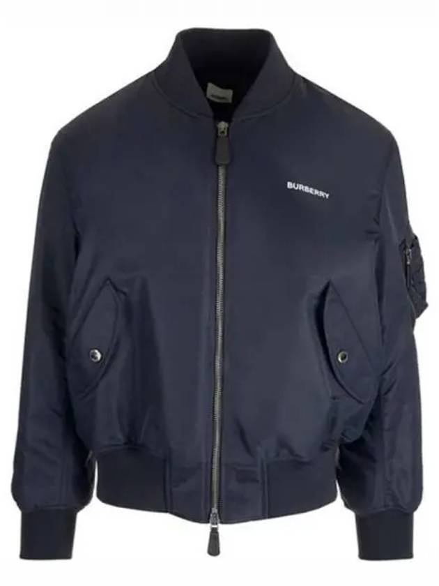 Men's Logo Print Nylon Bomber Jacket Smoke Navy - BURBERRY - BALAAN 2