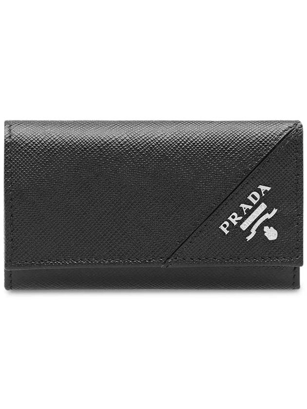 Logo Saffiano Leather Key Holder Black - PRADA - BALAAN 2