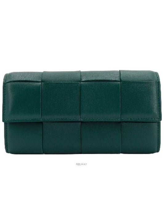Large Cassette Flap Woven Leather Long Wallet Green - BOTTEGA VENETA - BALAAN 2