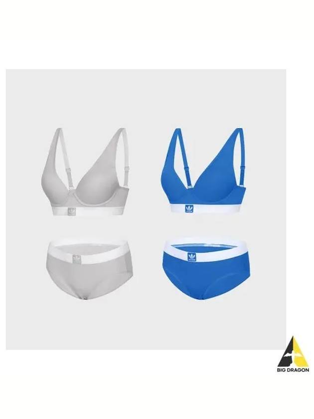 adidas UNDERWEAR No wire Trefoil Vivid Bra Panties 2 Set BU M GY - ADIDAS - BALAAN 1