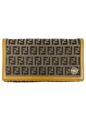 Zucca pattern canvas long wallet yellow - FENDI - BALAAN 1