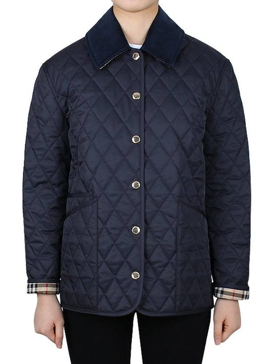 Corduroy Collar Quilted Jacket Dark Blue - BURBERRY - BALAAN 2