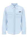 Logo Patch Cotton Long Sleeve Shirt Light Blue - MIU MIU - BALAAN 1