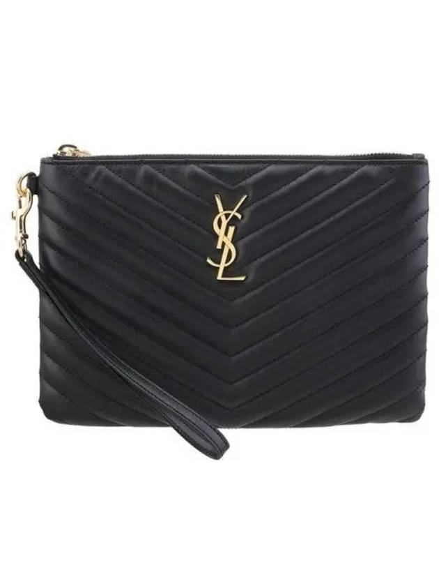 Matelasse Monogram Logo Strap Clutch Bag Black - SAINT LAURENT - BALAAN 2