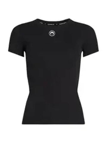 Women's Embroidered Logo Short Sleeve T-Shirt Black - MARINE SERRE - BALAAN 1