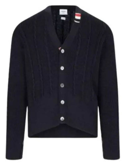 Cable Knitwear Virgin Wool Cardigan Navy - THOM BROWNE - BALAAN 2