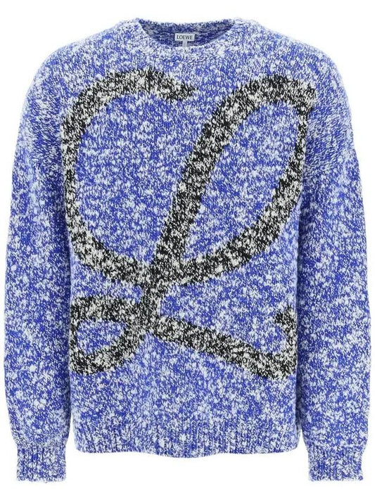 logo detail wool knit top blue - LOEWE - BALAAN.