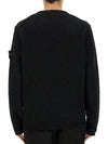 Logo Badge Knotted Crew Neck Cotton Knit Top Black - STONE ISLAND - BALAAN 4