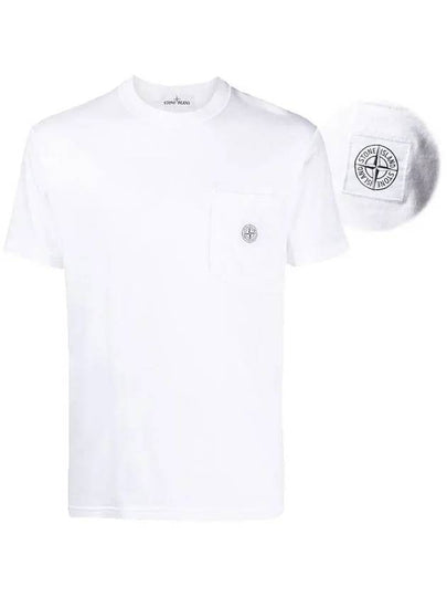 Logo Patch Pocket Short Sleeve T-Shirt White - STONE ISLAND - BALAAN 2