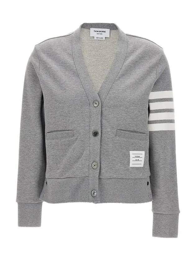 4-Bar Loopback Jersey Cardigan Light Grey - THOM BROWNE - BALAAN 2